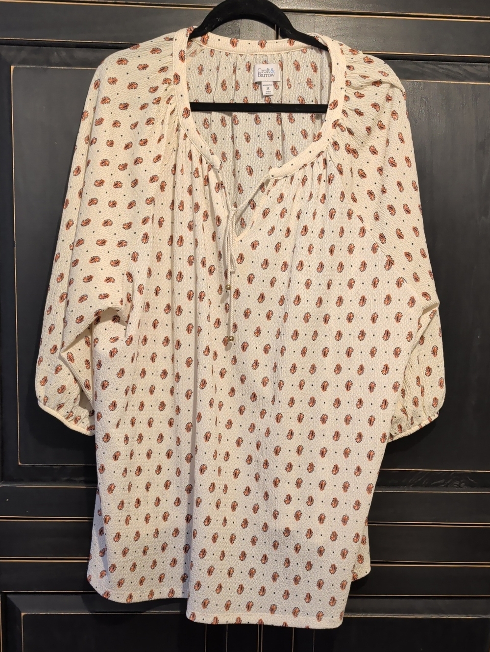 Crinkle Peasant Blouse — Cream with Rust Paisley